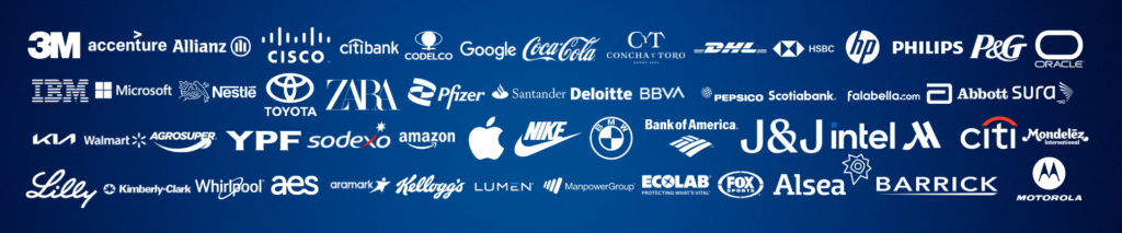 Image showing the logos of various international clients of Speakers Hunters Agency, including 3M, Accenture, Allianz, Cisco, Citibank, Google, Coca-Cola, DHL, HSBC, IBM, Microsoft, Nestlé, Pfizer, Santander, Deloitte, BBVA, Pepsico, Scotiabank, and more.